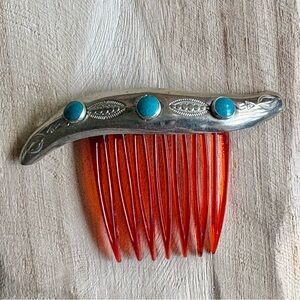 Vintage Navajo Sterling Silver & Turquoise Hair Comb